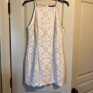 White lace high neck dress